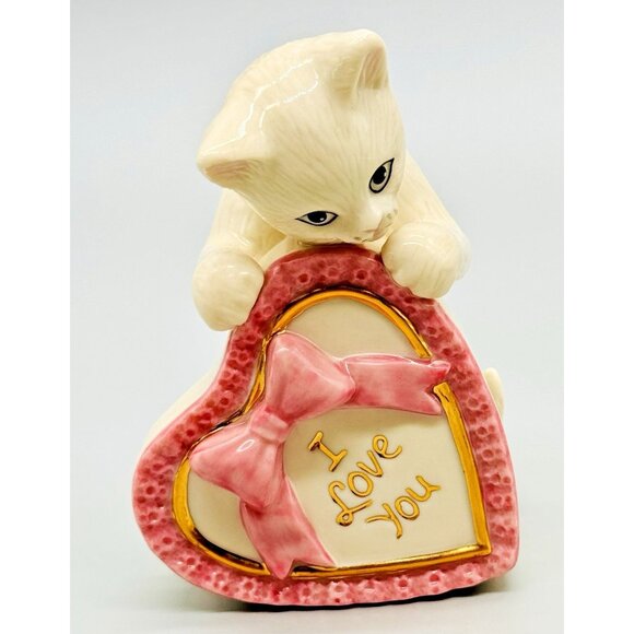 Lenox Other - Lenox White Cat I Love You Figurine Chocolate Box Pink Bow Valentine 3.5 inch